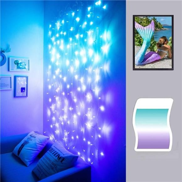 Curtain Lights for Bedroom Wall Light Up Curtains Led String Lights Turquoise - Picture 3 of 6